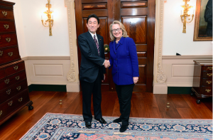 U.S. Secretary of State Hillary Rodham Clinton meets with Japanese Foreign Minister Fumio Kishida.
