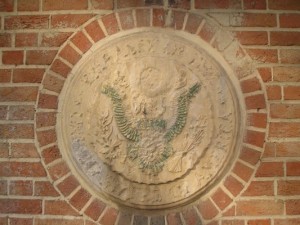 Remanants of the Great Seal of the United States on the former US embassy in Tehran. Photo by Bertil Videt