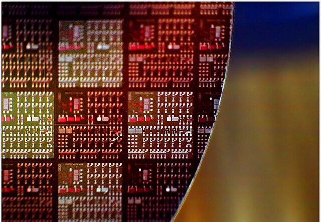 Silicon wafer etched in the computer chip manufacturing process